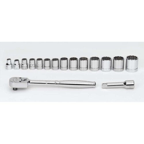 Socket/Tool Set, 16 Pieces, 12-Point, 3/8 Inch Dr