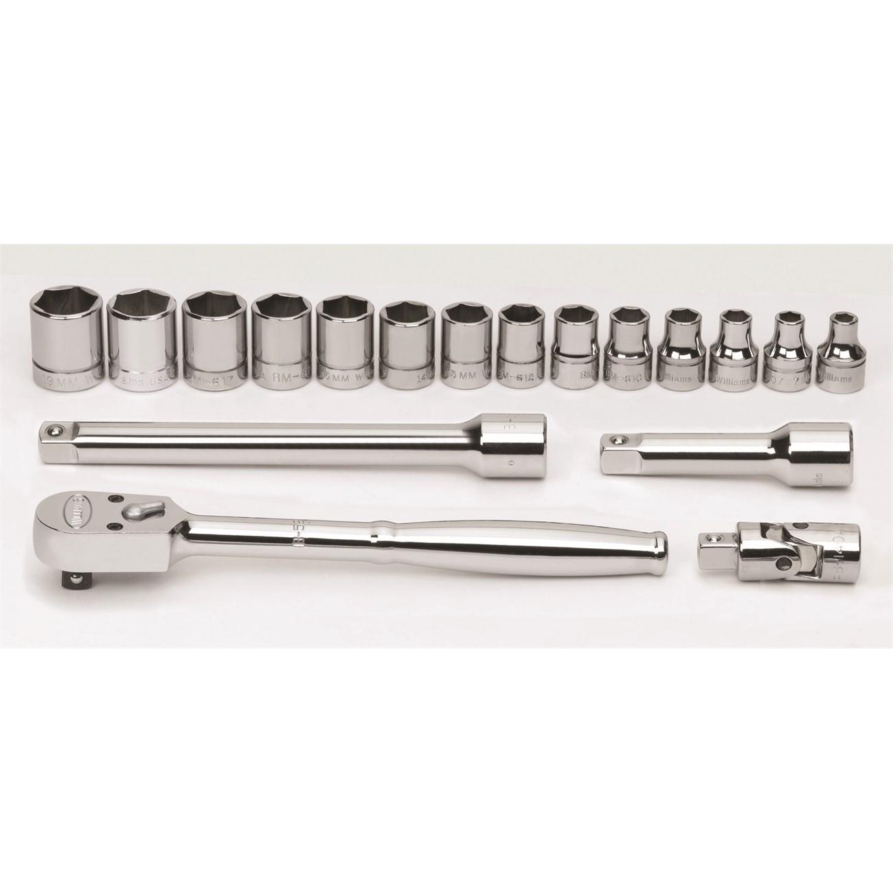 Socket/Tool Set, 18 Pieces, 6-Point, 3/8 Inch Dr