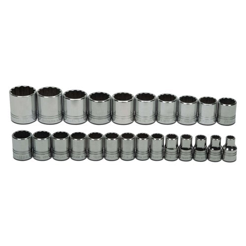Socket Set, 24 Pieces, 1/2 Inch Dr, Shallow, 1/2 Inch Size