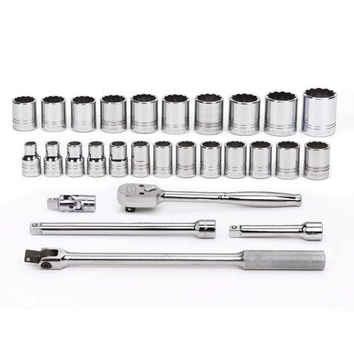 Socket/Tool Set, 29 Pieces, 12-Point, 1/2 Inch Dr