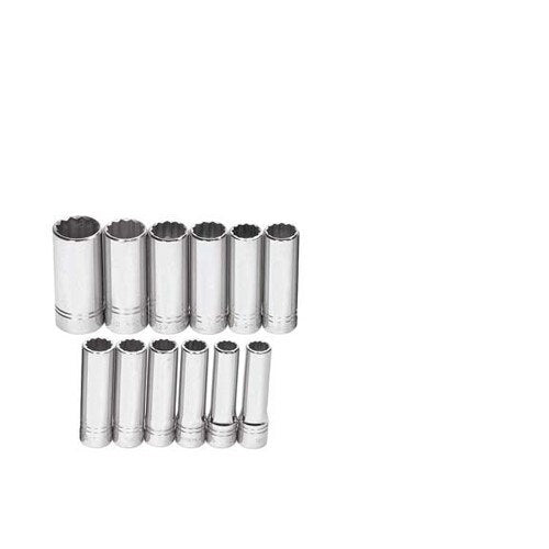 Socket Set, 12 Pieces, 1/2 Inch Dr, Deep, 1/2 Inch Size
