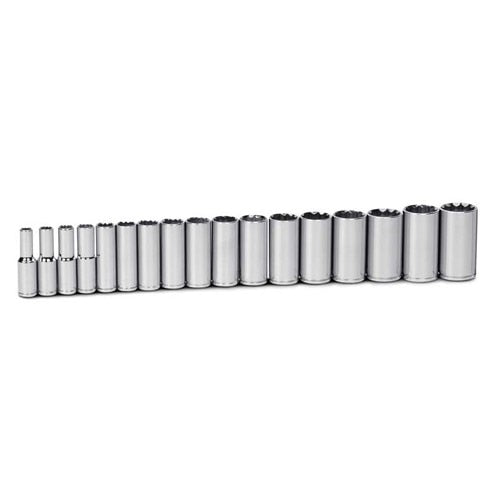 Williams Metric 1/2" Dr Deep Socket Set,  12 Point, 17 Pieces, Size: 10MM - 32MM, Includes Clip Rail