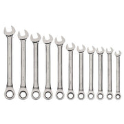Williams Combination Ratcheting 11 Piece Wrench Set, Sizes: 3/8" to 1", High Polish Chrome Finish, SAE, 12 point, Includes Pouch