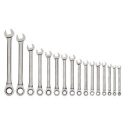 Williams Combination Ratcheting 16 Piece Wrench Set, Sizes: 1/4" To 1-1/4", High Polish Chrome Finish, SAE, 12 point, Includes Pouch