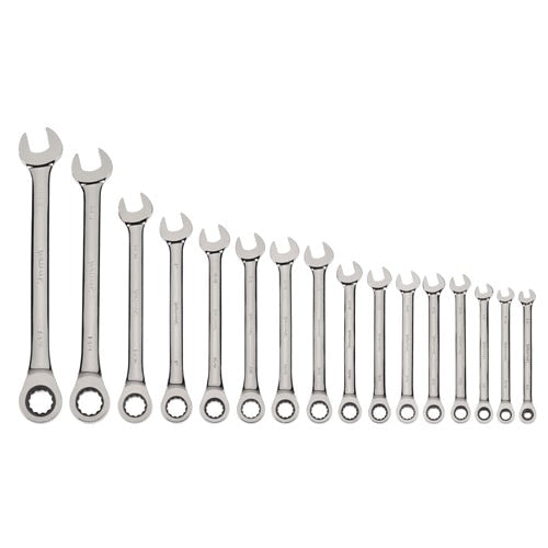 Williams Combination Ratcheting 16 Piece Wrench Set, Sizes: 1/4" To 1-1/4", High Polish Chrome Finish, SAE, 12 point, Includes Pouch