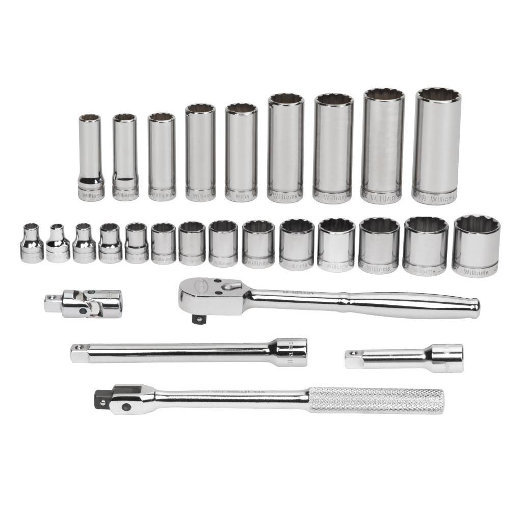 Williams 28 Piece Drive Socket and Drive Tool Set, Model: WSB-28FTB, priced and sold per set
