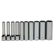 Socket Set, 10 Pieces, 1/4 Inch Dr, Deep, 1/4 Inch Size