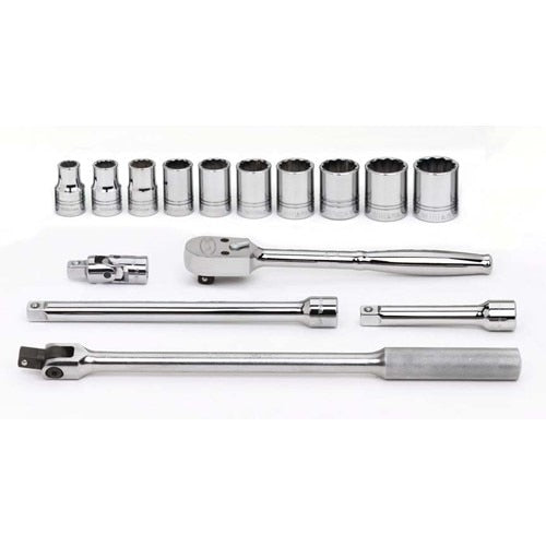 Socket/Tool Set, 15 Pieces, 12-Point, 1/2 Inch Dr