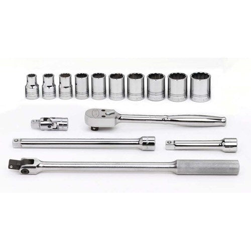 Socket/Tool Set, 15 Pieces, 12-Point, 1/2 Inch Dr