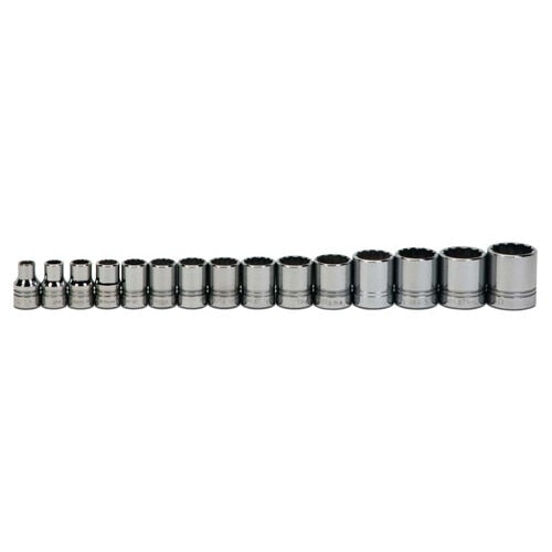 Socket Set, 15 Pieces, 1/2 Inch Dr, 12 Point, 1/2 Inch Size
