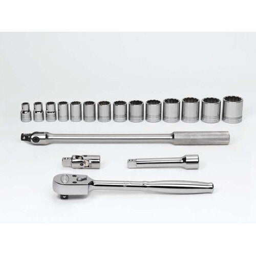 Socket/Tool Set, 18 Pieces, 6-Point, 1/2 Inch Dr