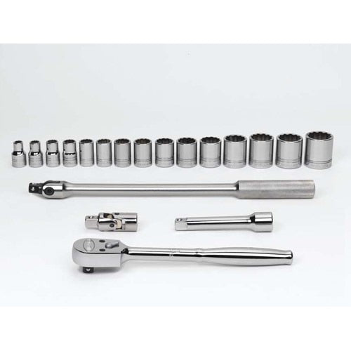 Socket/Tool Set, 19 Pieces, 12-Point, 1/2 Inch Dr