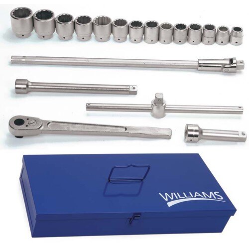 Socket/Tool Set, 19 Pieces, 12-Point, 1 Inch Dr
