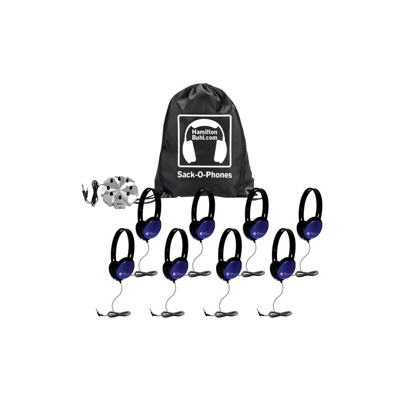 HamiltonBuhl Sack-O-Phones, 8 Blue Primo™ Headphones and 3.5mm Jackbox