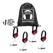 HamiltonBuhl Sack-O-Phones, 4 Red Primo™ Headphones and 3.5mm Jackbox