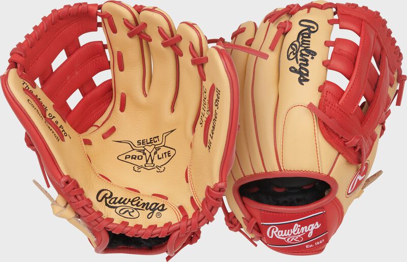 Rawlings Select Pro Lite Series Corbin Carrol Youth 11-Inch Baseball Glove - Right Hand Thrower - Camel/Scarlet