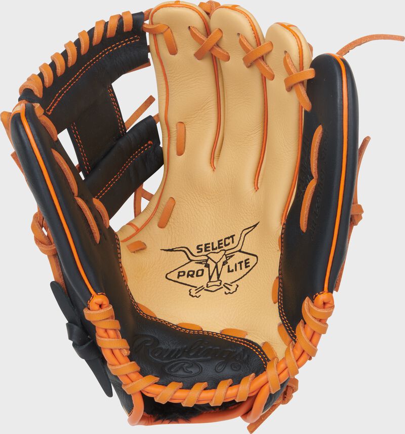 Rawlings Select Pro Lite Series Jackson Holiday Youth 11.25-Inch Baseball Glove - Right Hand Thrower - Camel/Black/Orange