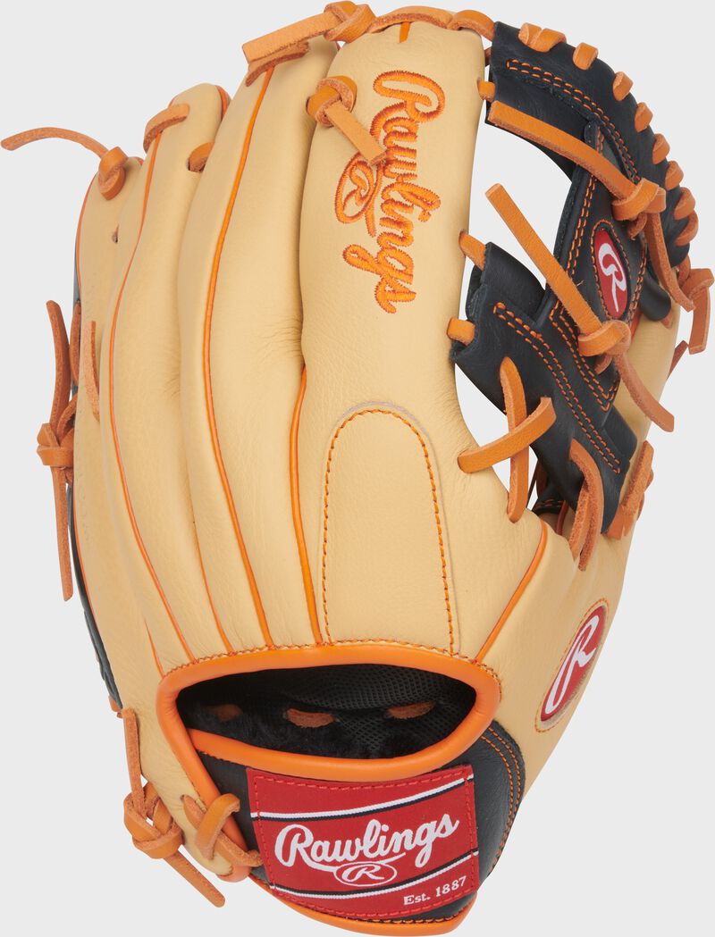 Rawlings Select Pro Lite Series Jackson Holiday Youth 11.25-Inch Baseball Glove - Right Hand Thrower - Camel/Black/Orange