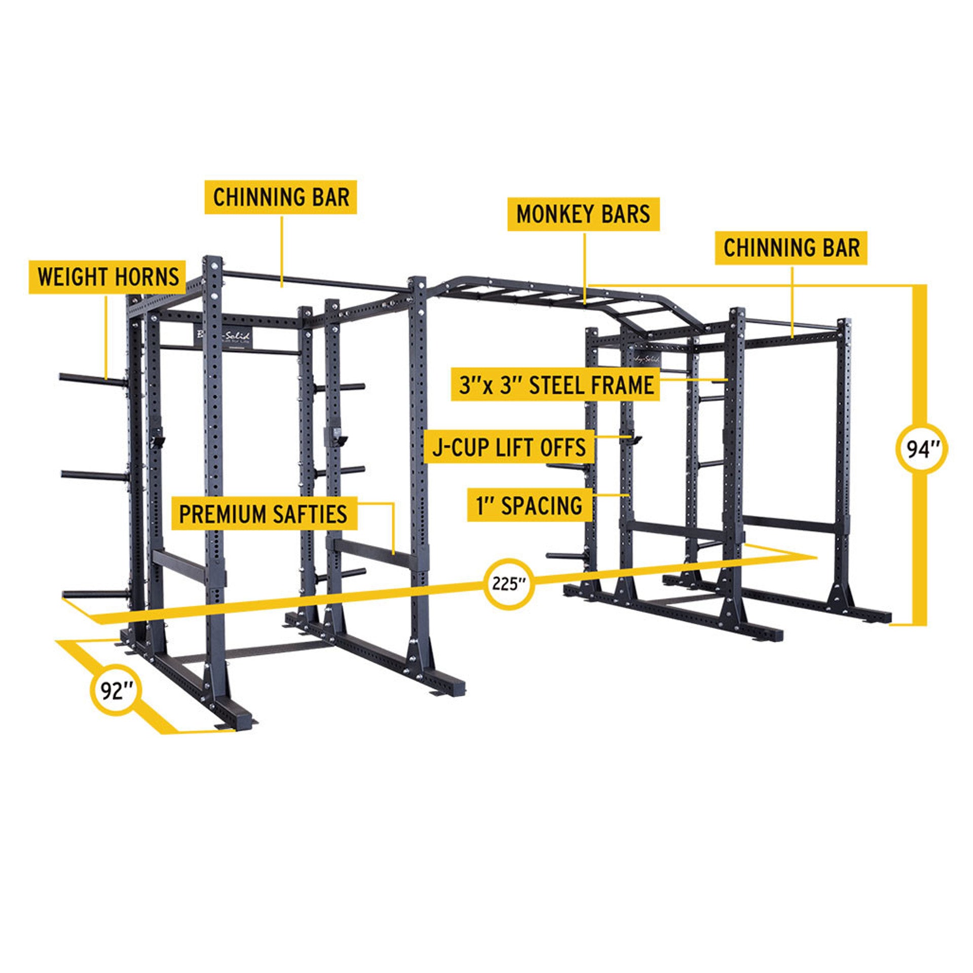 Pcl Power Rack Double Rack Strap Safeties/Extension W Monkey Bar