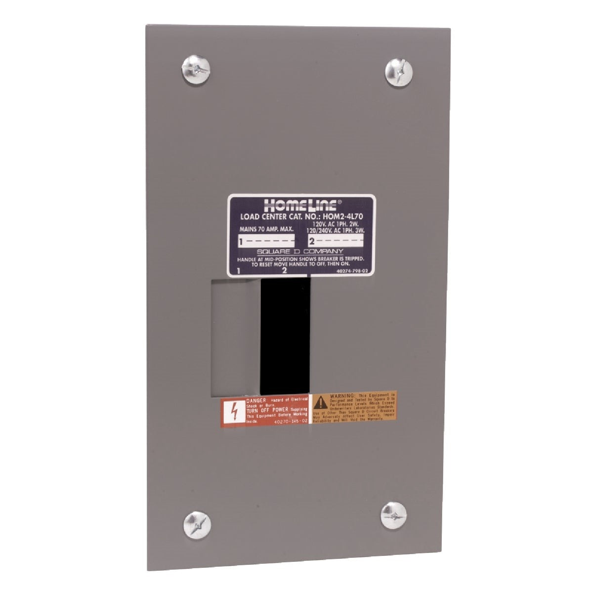 Square D Homeline 70A 2-Space 4-Circuit Indoor Main Lug Flush Mount Load Center