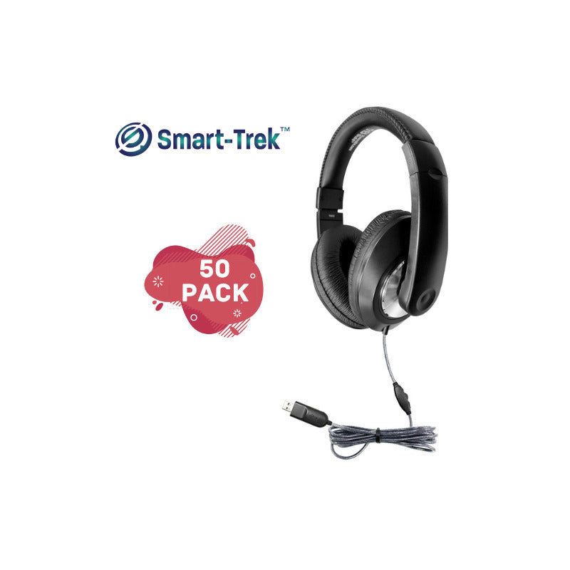 Smart-Trek Deluxe Stereo Headphone with In-Line Volume Control and USB Plug - 50 Pack