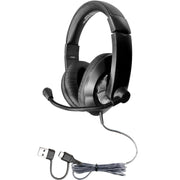 Smart-Trek™ Deluxe Stereo USB-C Headset with Integrated USB-A Adapter Dongle, Black with Silver Accents