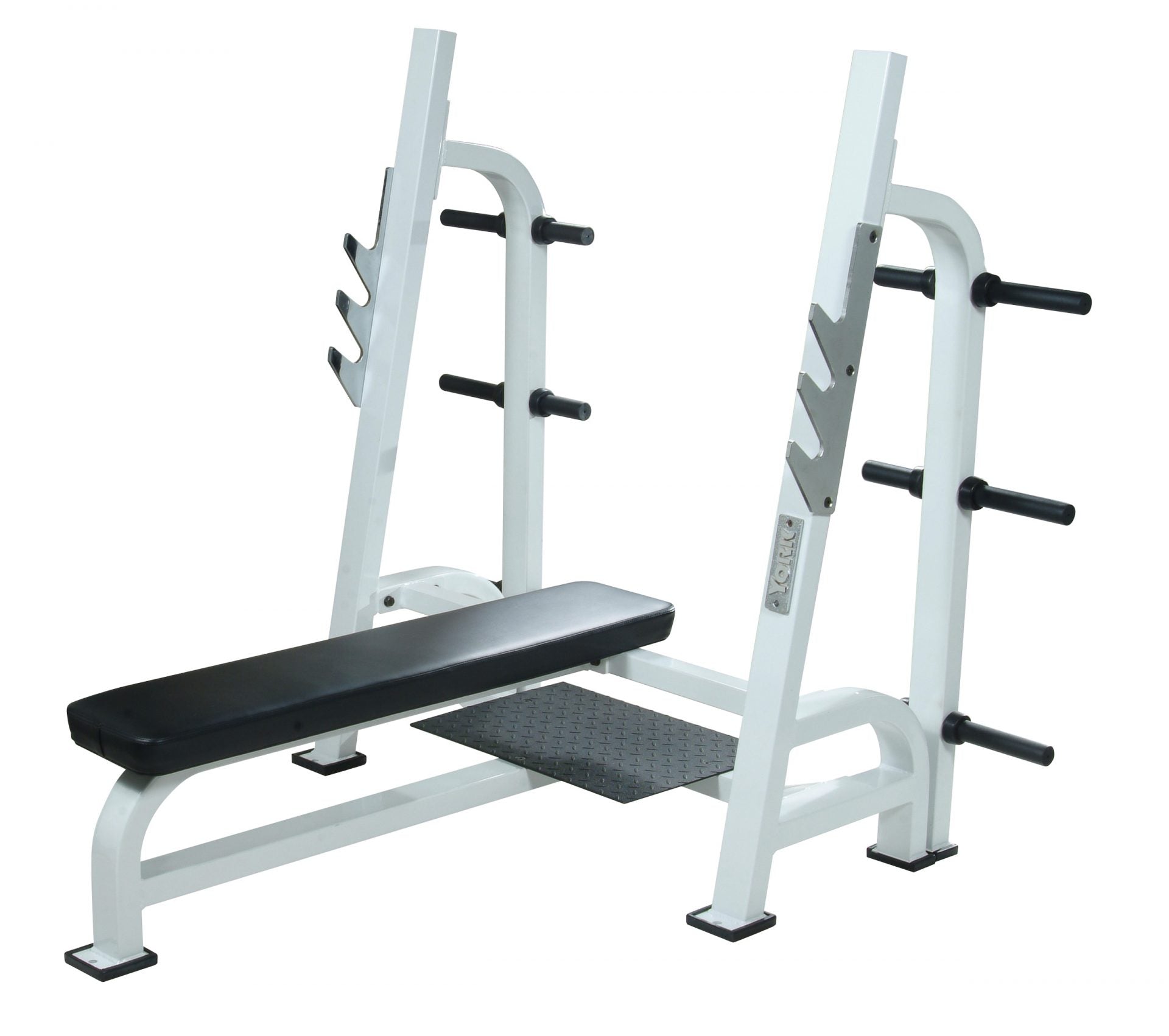 STS Olympic Flat Bench with Gun Racks - White