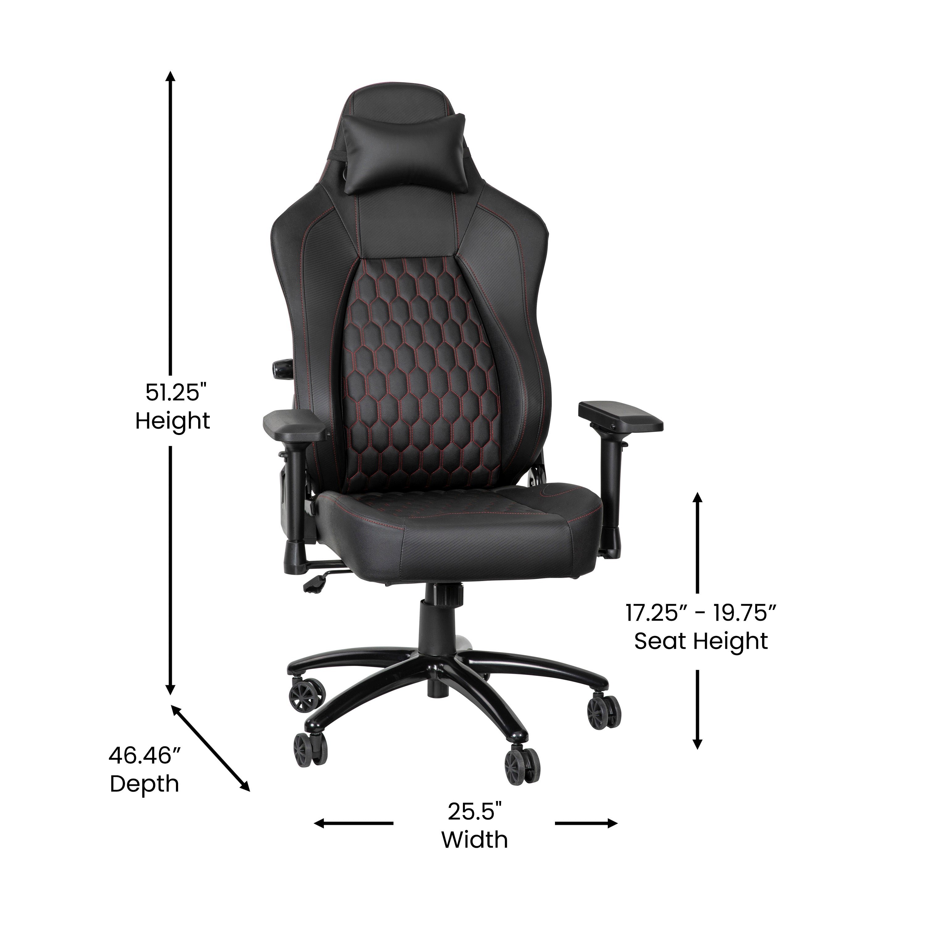 Falco Ergonomic High Back Adjustable Gaming Chair with 4D Armrests, Headrest Pillow, and Adjustable Lumbar Support, Black with Red Stitching