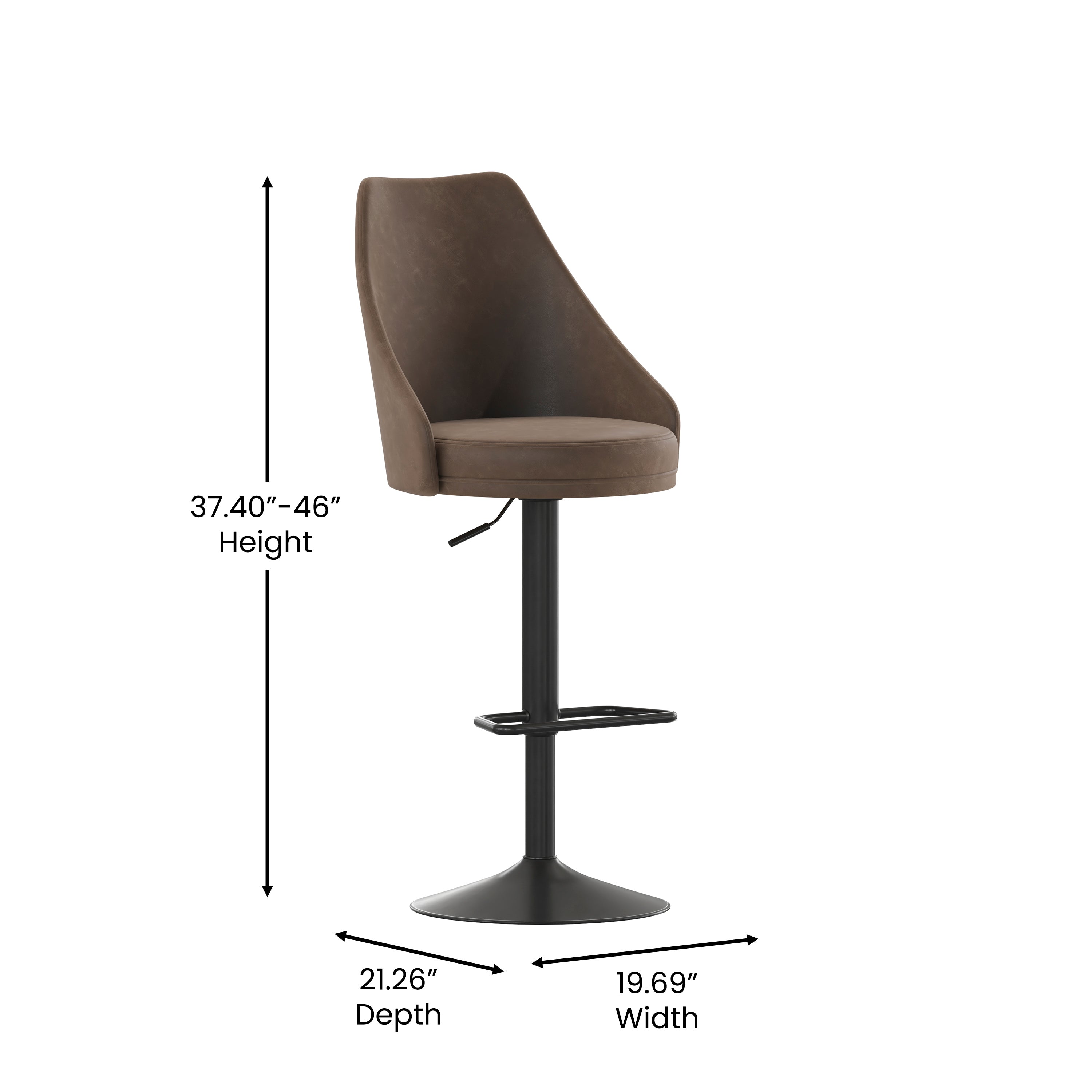 Chrishelle Set of 2 Commercial Adjustable Height Barstools with LeatherSoft Upholstered Tufted Seats and Pedestal Base with Footring, Brown