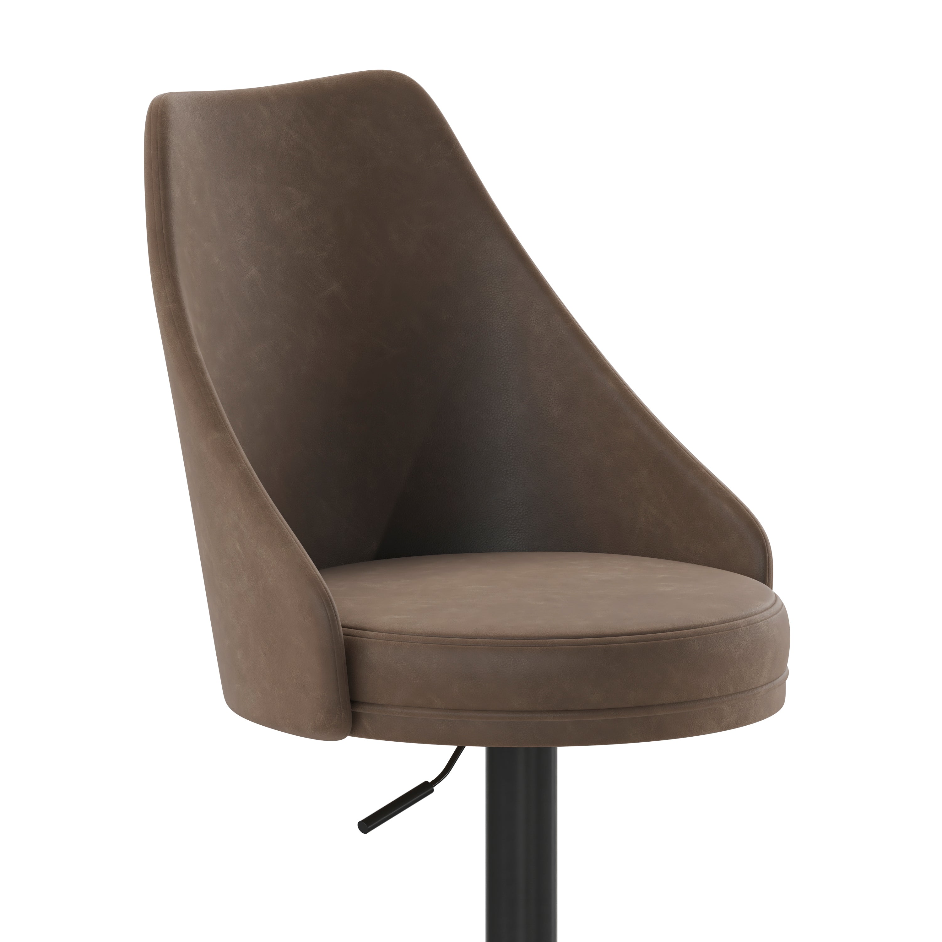 Chrishelle Set of 2 Commercial Adjustable Height Barstools with LeatherSoft Upholstered Tufted Seats and Pedestal Base with Footring, Brown