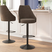 Chrishelle Set of 2 Commercial Adjustable Height Barstools with LeatherSoft Upholstered Tufted Seats and Pedestal Base with Footring, Brown