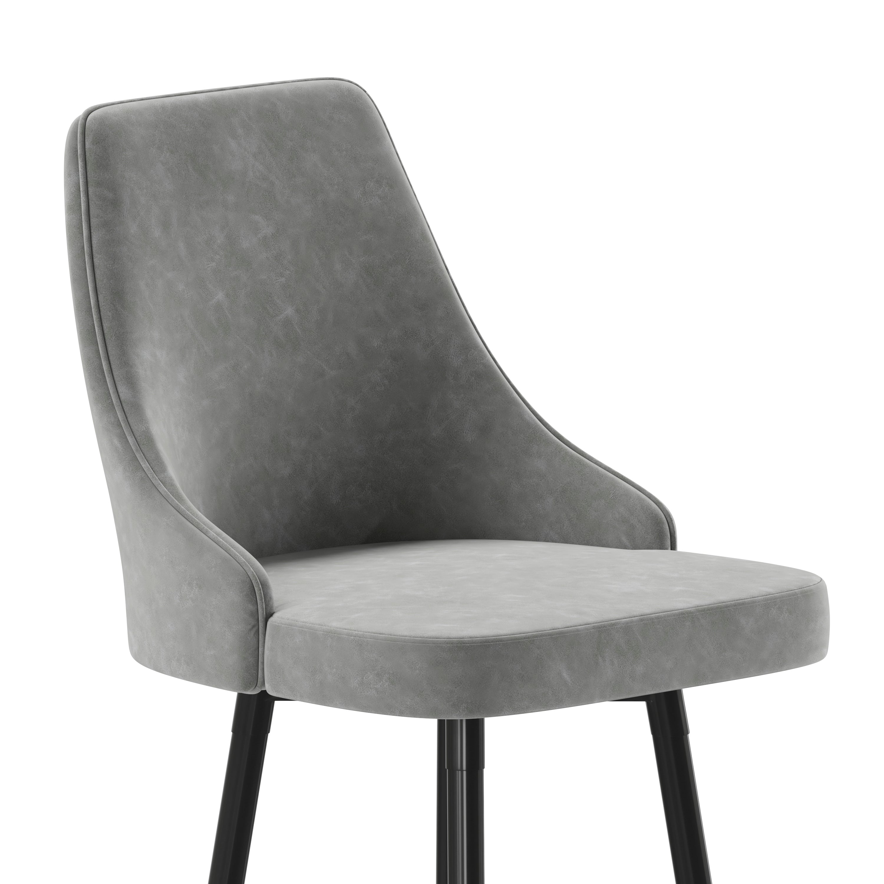 Shelly Set of 2 Commercial LeatherSoft Bar Height Stools with Solid Black Metal Frames and Chrome Accented Feet and Footrests, Gray