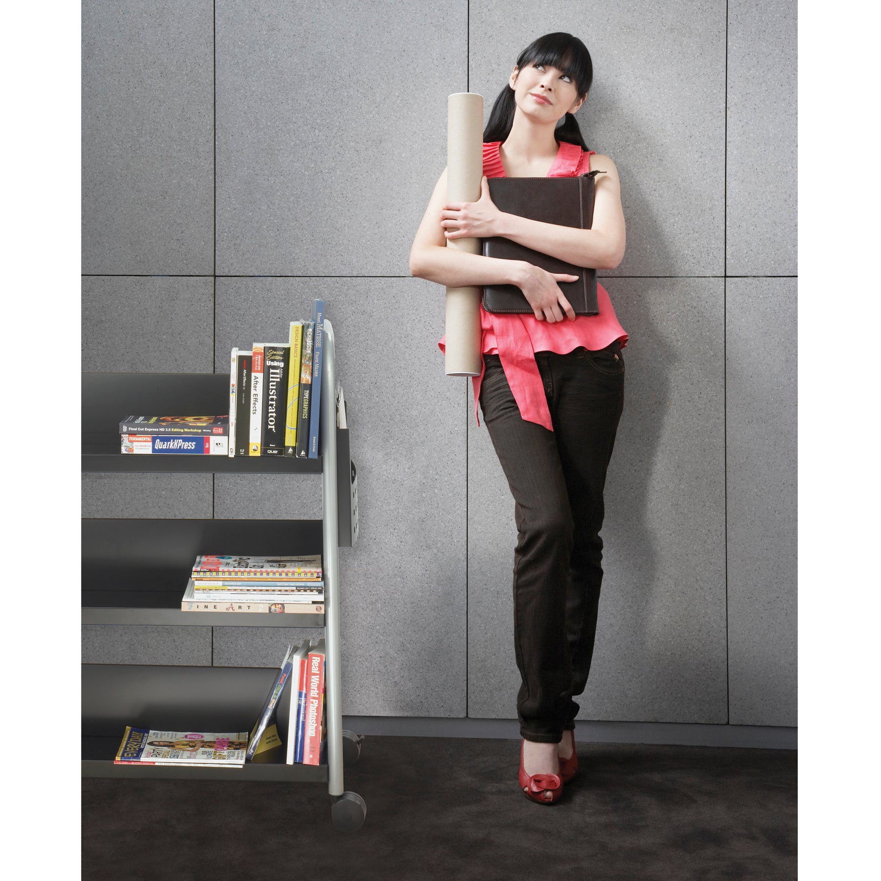 Cart 3 Shelf Scoot Book Blk