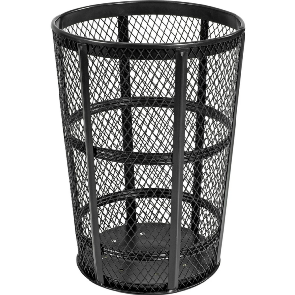 Outdoor Steel Mesh Corrosion Resistant Trash Can, 48 Gallon With Flat Top Lid (Black)