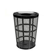 Outdoor Steel Mesh Corrosion Resistant Trash Can, 48 Gallon With Flat Top Lid (Black)