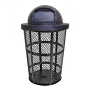 Outdoor Steel Mesh Corrosion Resistant Trash Can, 48 Gallon With Plastic Dome Lid (Black)
