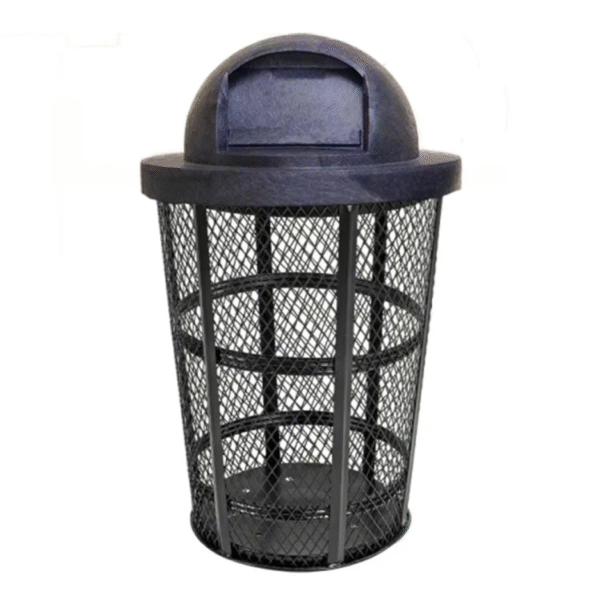 Outdoor Steel Mesh Corrosion Resistant Trash Can, 48 Gallon With Plastic Dome Lid (Black)