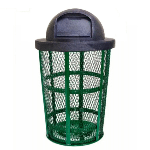 Outdoor Steel Mesh Corrosion Resistant Trash Can, 48 Gallon With Plastic Dome Lid (Green)