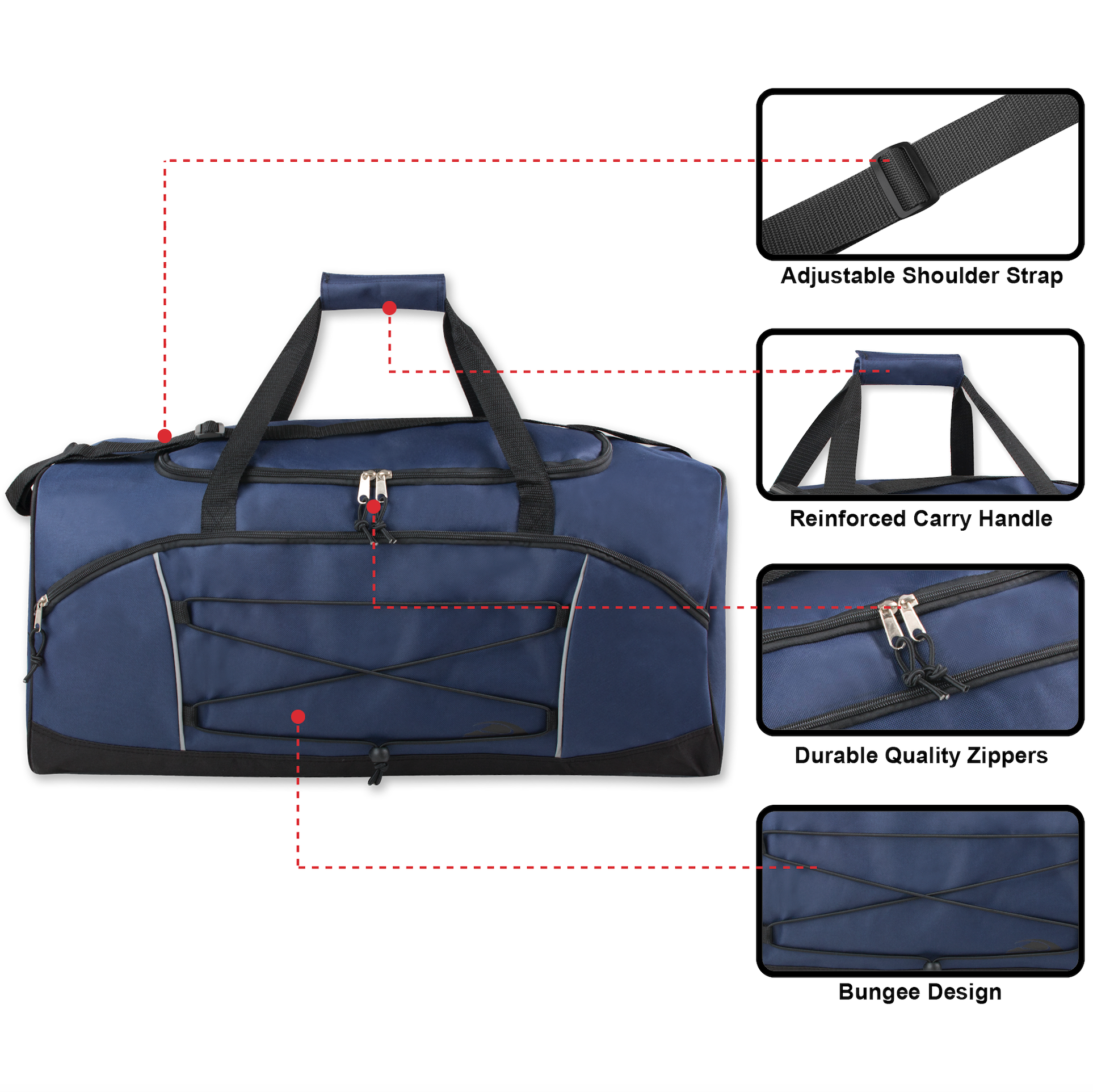 Trailmaker 26 Inch Bungee Duffel Bag - Navy - 24 in the Pack