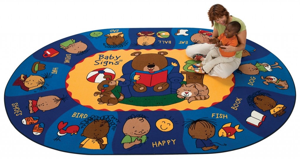 Sign, Say, & Play Rug  - 8ft 3in x 11ft 8in - Oval - Blue