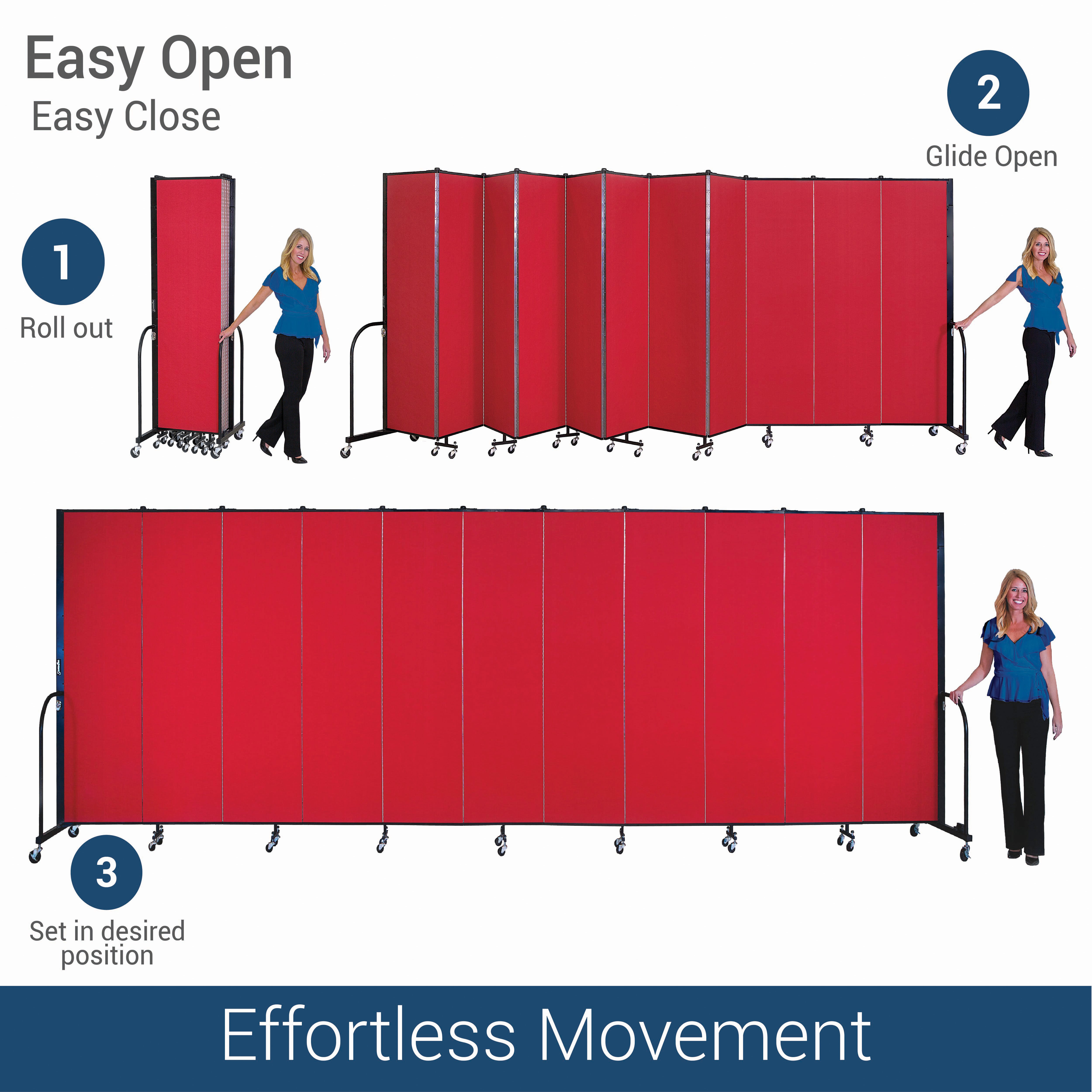 Signature Room Divider - 4'H x 9' 5"L - 5 Panel, Navy, Fabric