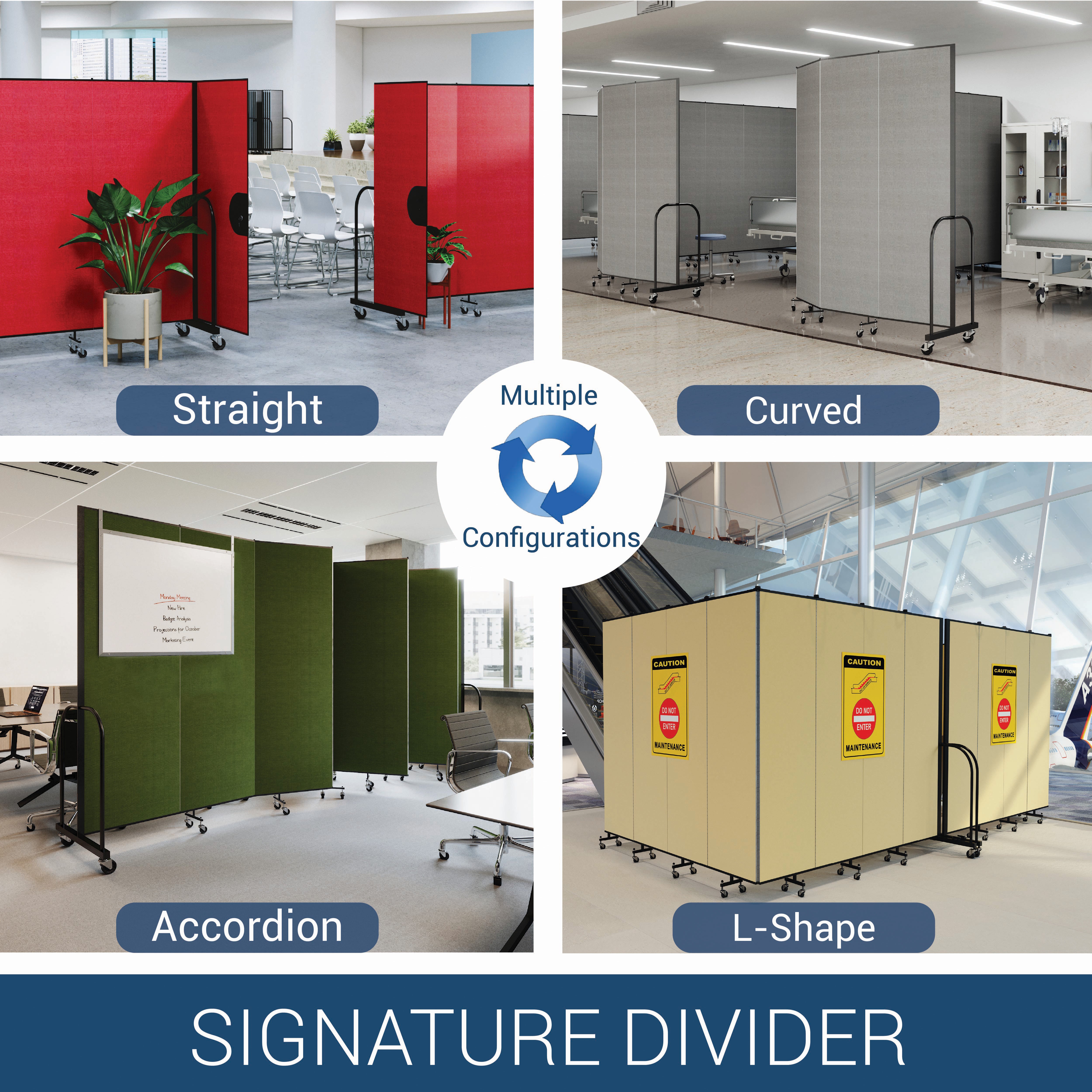 Signature Room Divider - 4'H x 16' 9"L - 9 Panel, Lake, Fabric