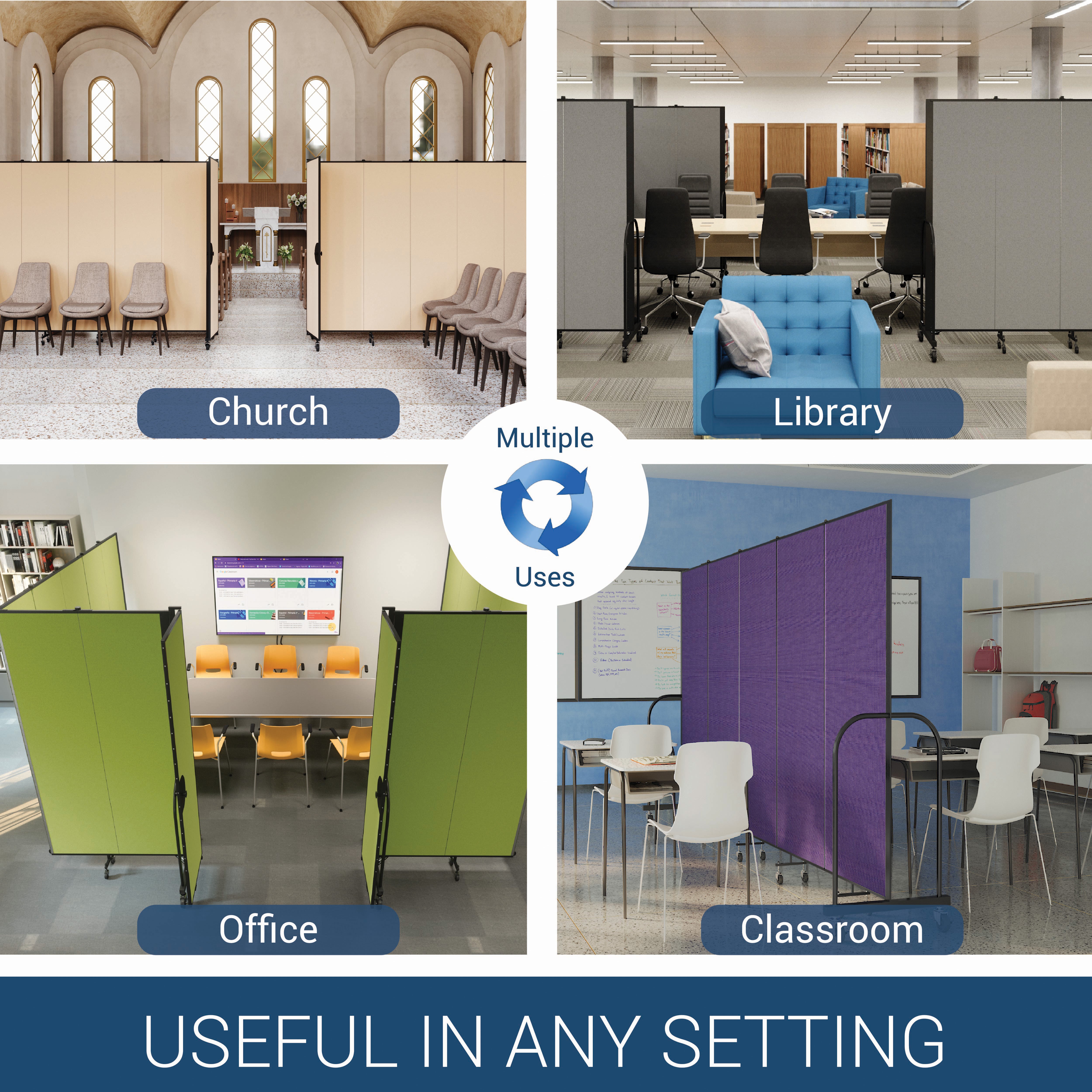 Signature Room Divider with 7 Panels - Fabric - Navy Blue - 7' 4"H x 13' 1"L