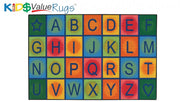 Simple Alphabet Blocks Rug  - 4ft x 6ft - Rectangle - Blue