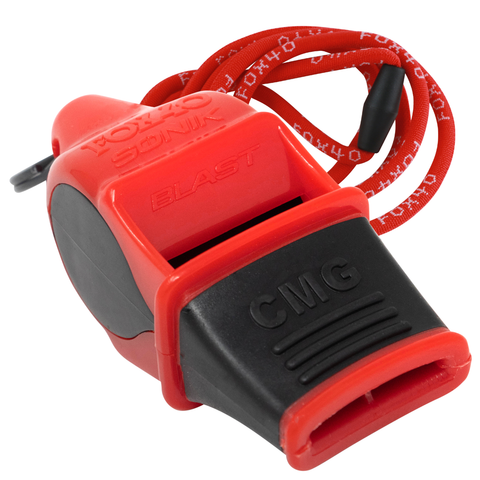Sonik Blast CMG Safety W/ Breakaway Lanyard Whistle - RED / BLACK