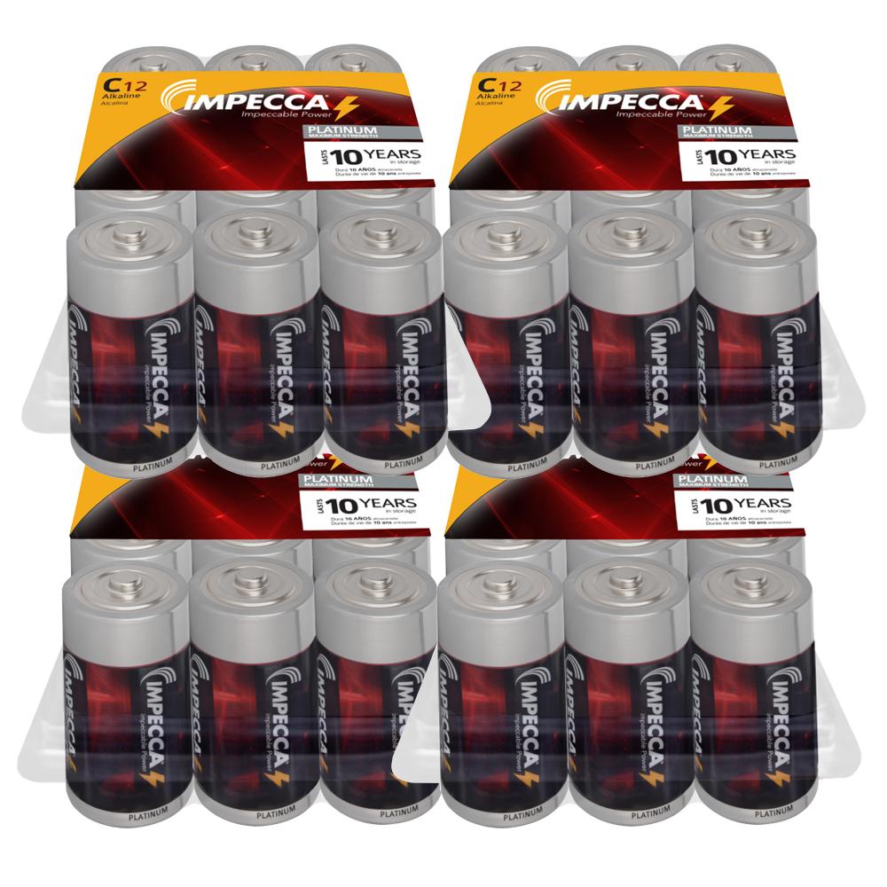 Impecca Impecca C Alkaline Batteries 48-Pack,1.5V Platinum Series, High Performance, Long Lasting 10-Year Shelf Life, Leak Resistant, & All Purpose for Electronics/Households Devices/Toys/and More