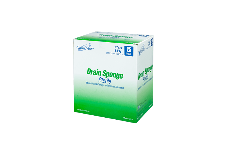 Sterile Non-Woven Sponges, Drain Sponge, 4" x 4", 6 ply, 2 Pcs/Pkg, 25 Pkg/Box, 12 Box/Ctn