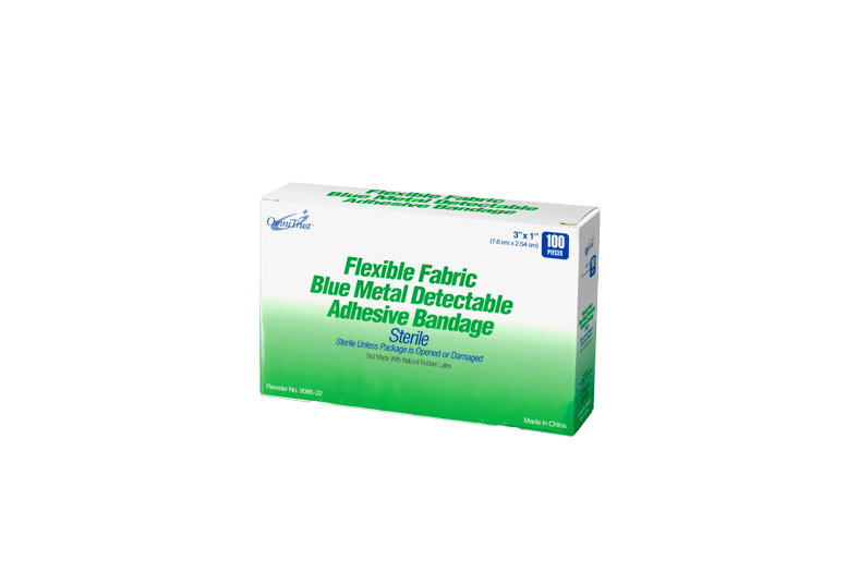 Fabric Metal-Detectable Blue Adhesive Bandages, 1" x 3", 100 Qty/Box, 12 Box/Ctn