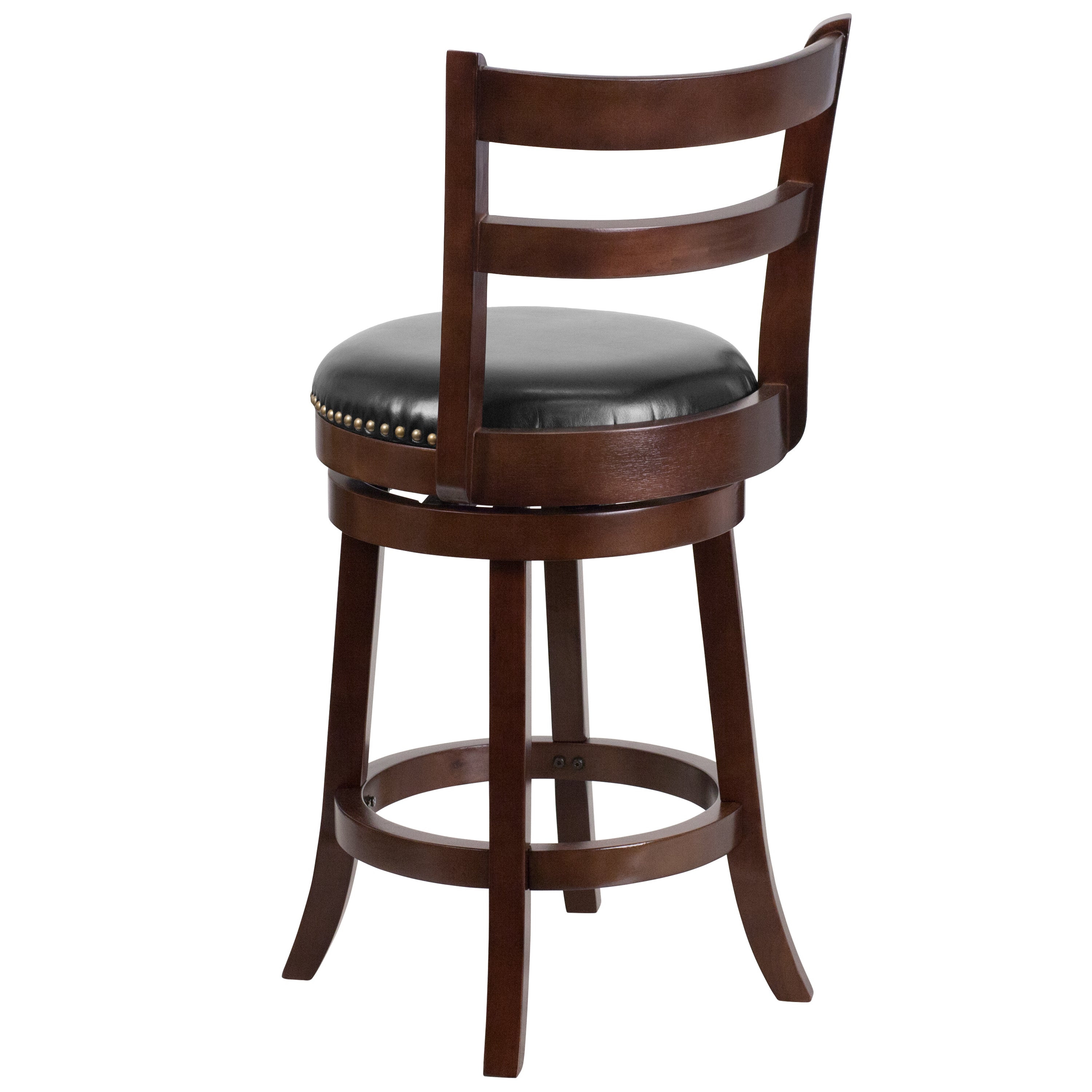 Ronnie 26'' High Cappuccino Wood Counter Height Stool with Single Slat Ladder Back and Black LeatherSoft Swivel Seat