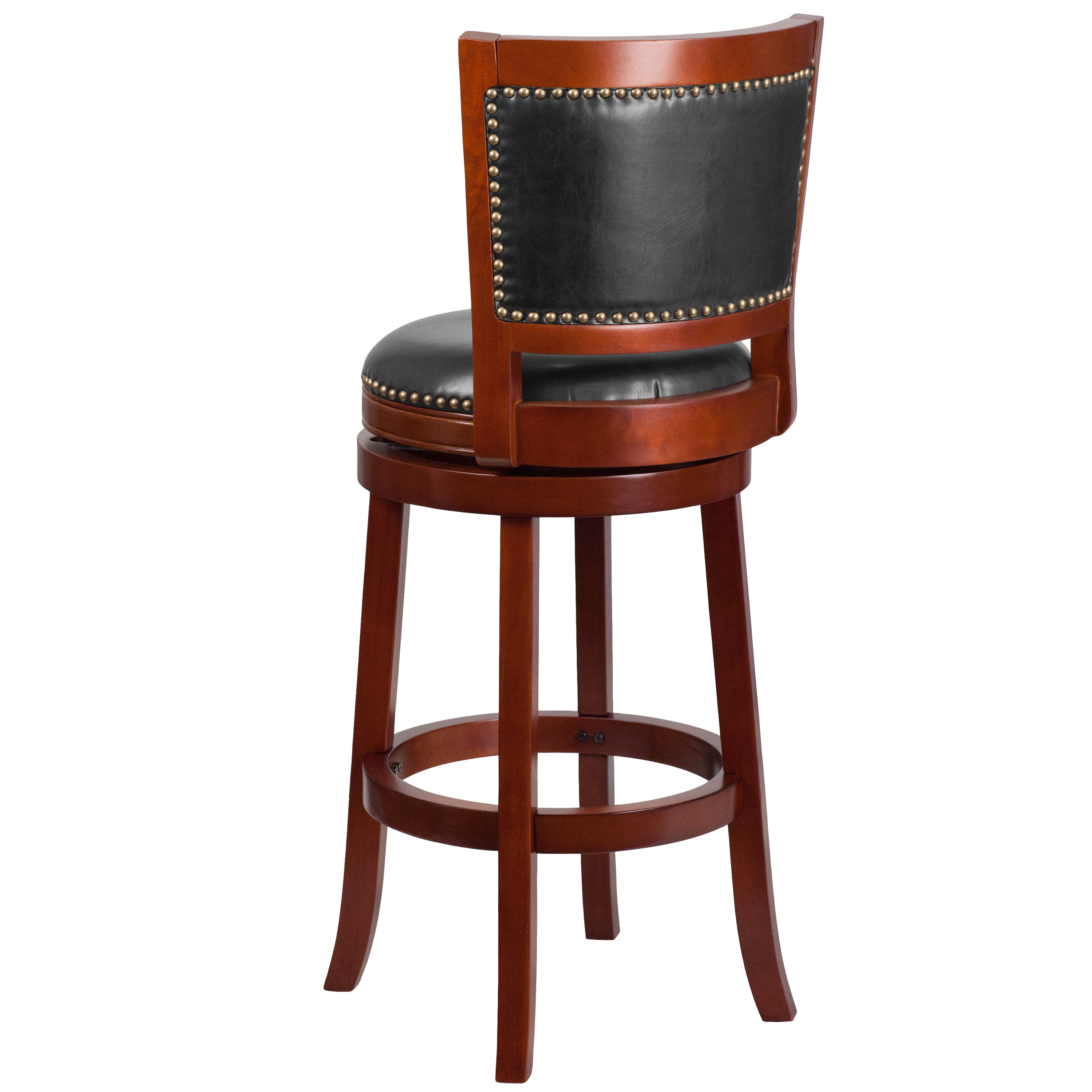 Ebert 30'' High Dark Cherry Wood Barstool with Open Panel Back and Walnut LeatherSoft Swivel Seat